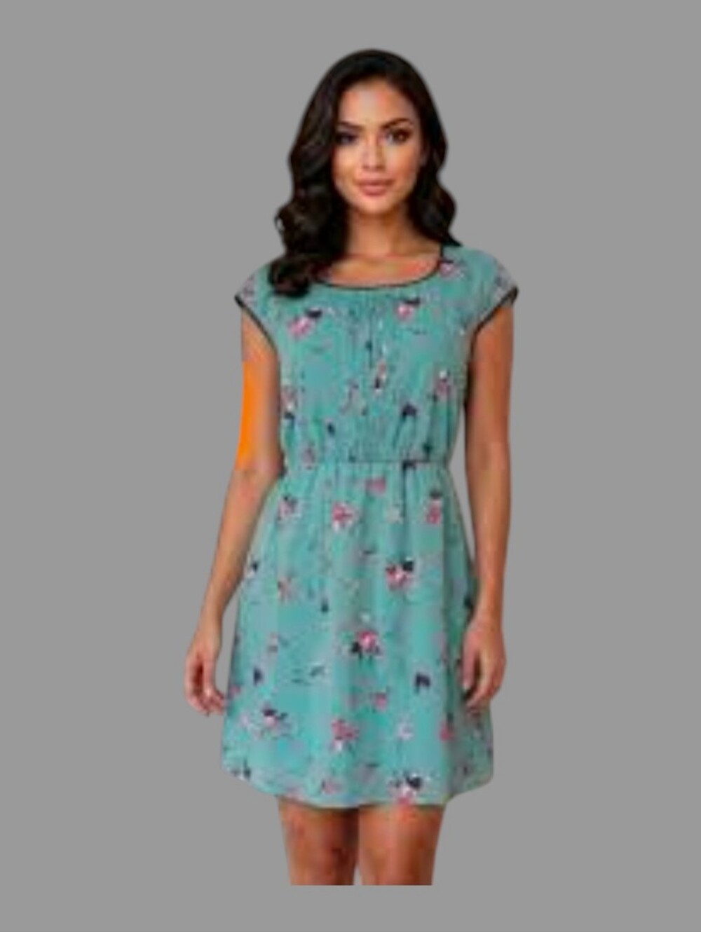 Xhilaration Youth/Ladies Turquoise Floral Print Cap Sleeve A-Line Mini Dress